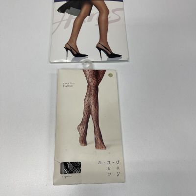 2 Pack Set Fashion Tights A New Day Ebony Geometric Sheer Hanes Silk Reflections